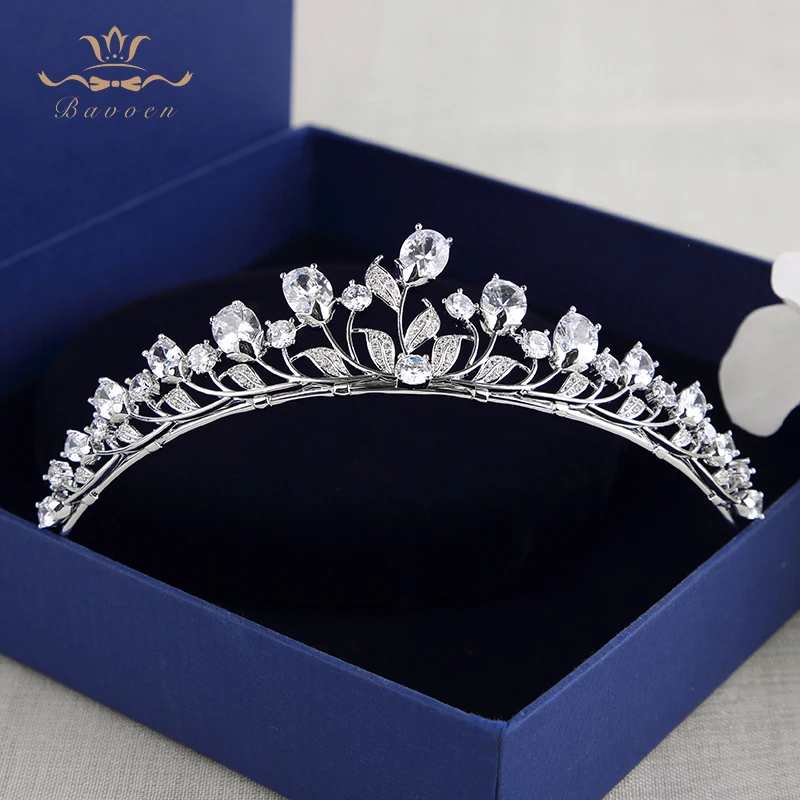 

Fashion Silver Leaves Tiaras Crown for Brides Crystal Hairbands Headpieces Zircon Wedding Hair Accessories Prom Hair Jewelry