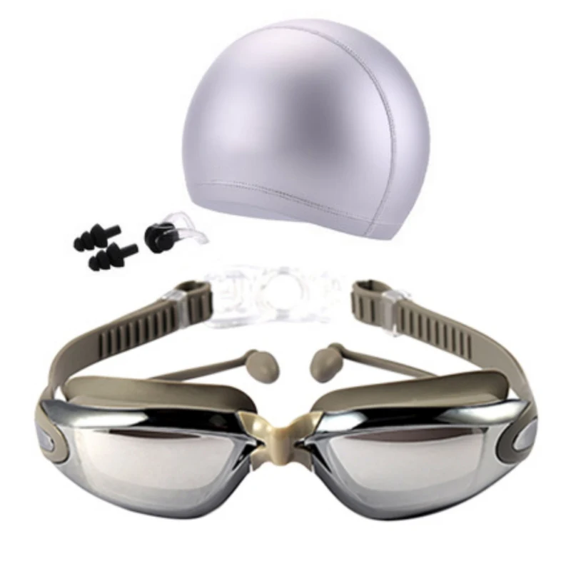 Плавательный ming Набор очков для плавания мужские высокой четкости водонепроницаемые противотуманные очки в большой оправе линзы очки с плавающей шляпой ушной затычкой зажим для носа - Цвет: H