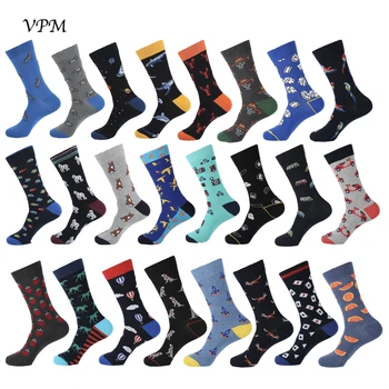 

VPM 2019 Big Size Cotton Men's Socks Hiphop Harajuku Happy Funny Fox Compression Dress Socks for Male Wedding Christmas Gift