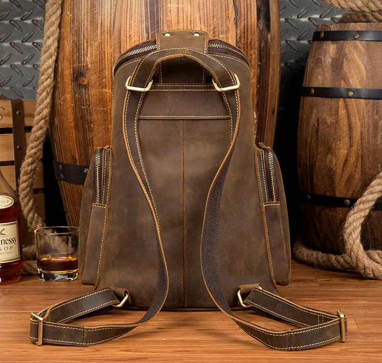 Back View of Woosir Crazy Horse Genuine Leather Mens Backpack Vintage