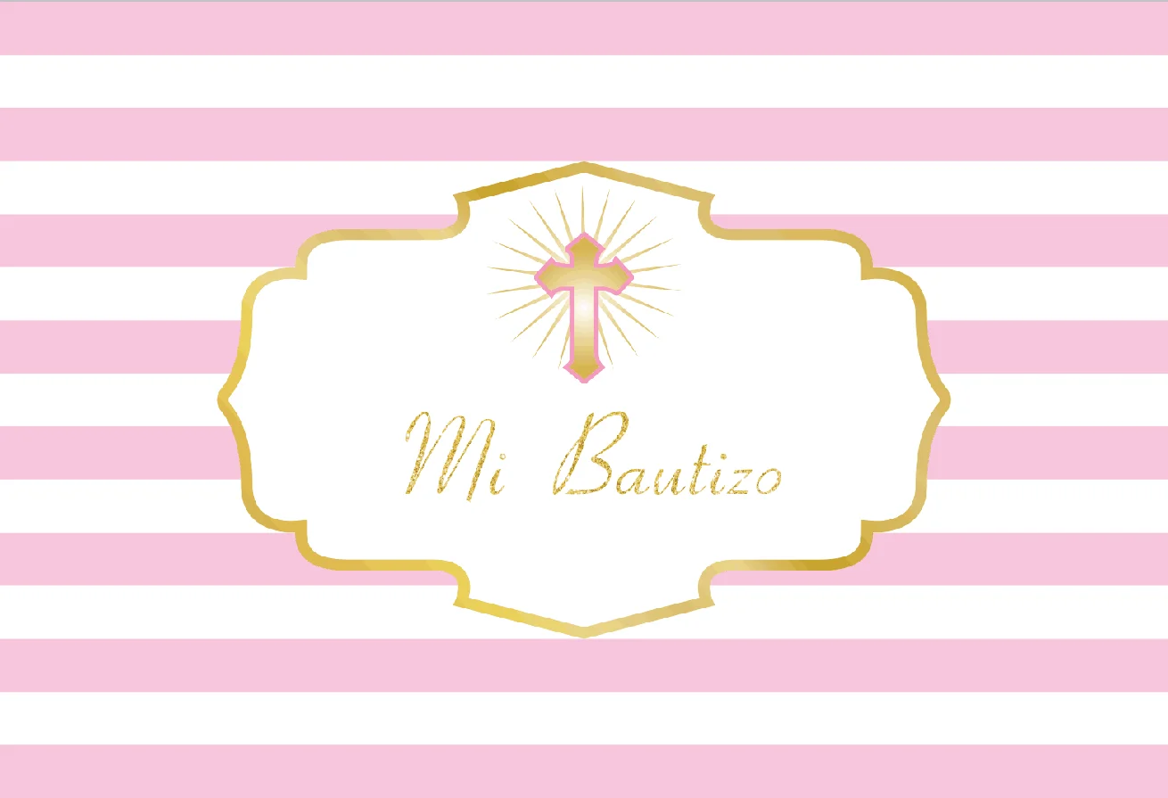 

7x5FT Pink Strips My Baptism Mi Bautizo God Bless Cross Christening Custom Photo Studio Background Backdrop Vinyl 220cm x 150cm