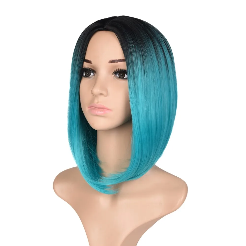 Feilimei Ombre Bob короткий парик 160g афро-американской синтетических Kanekalon волос Ombre Фиолетовый Розовый блонд седой прямые парики для косплея