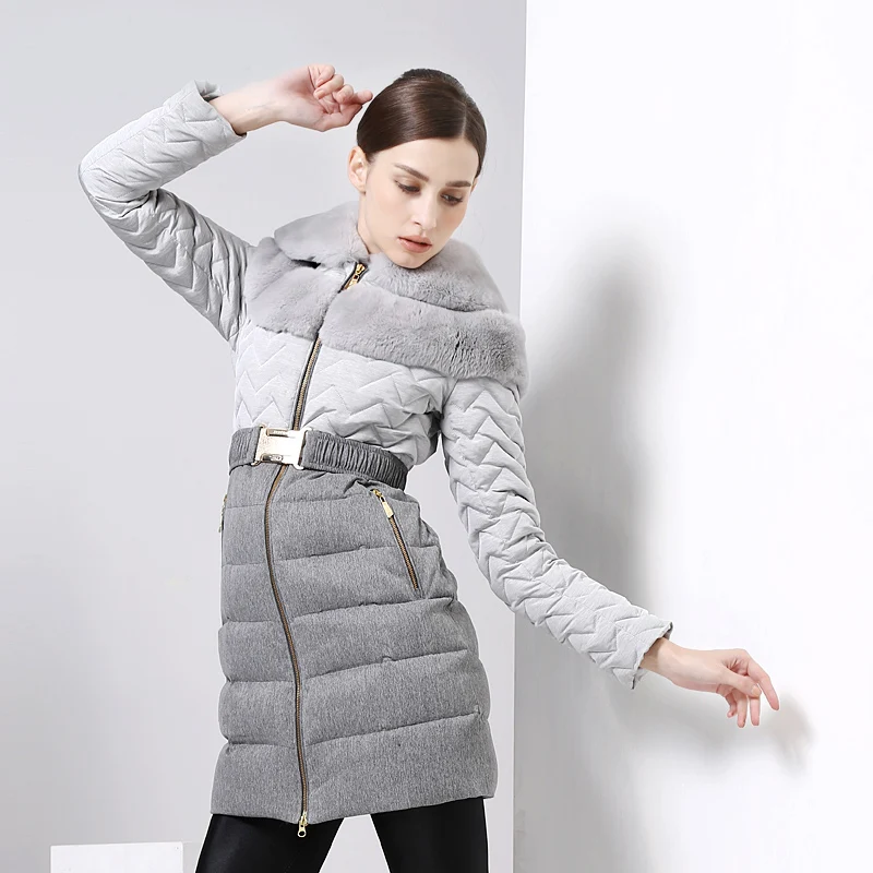 

Women down jacket winter female medium-long down coat patchwork luxury fur collar thickening coat duck down parka