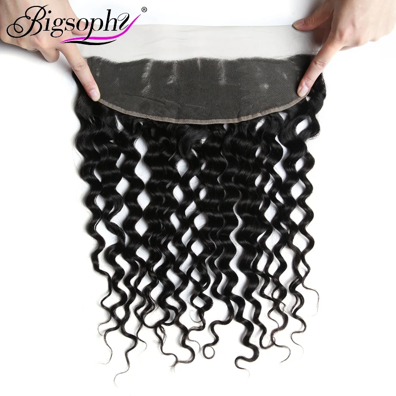 Bigsophy Malaysian Deep Wave Closure 13x4 Human Hair EarTo Ear Lace Frontal Closure Human Remy Hair 8\