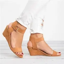 Весна-лето 2019 г. Новая повседневная обувь для покупок, Модные женские сандалии на танкетке с пряжкой