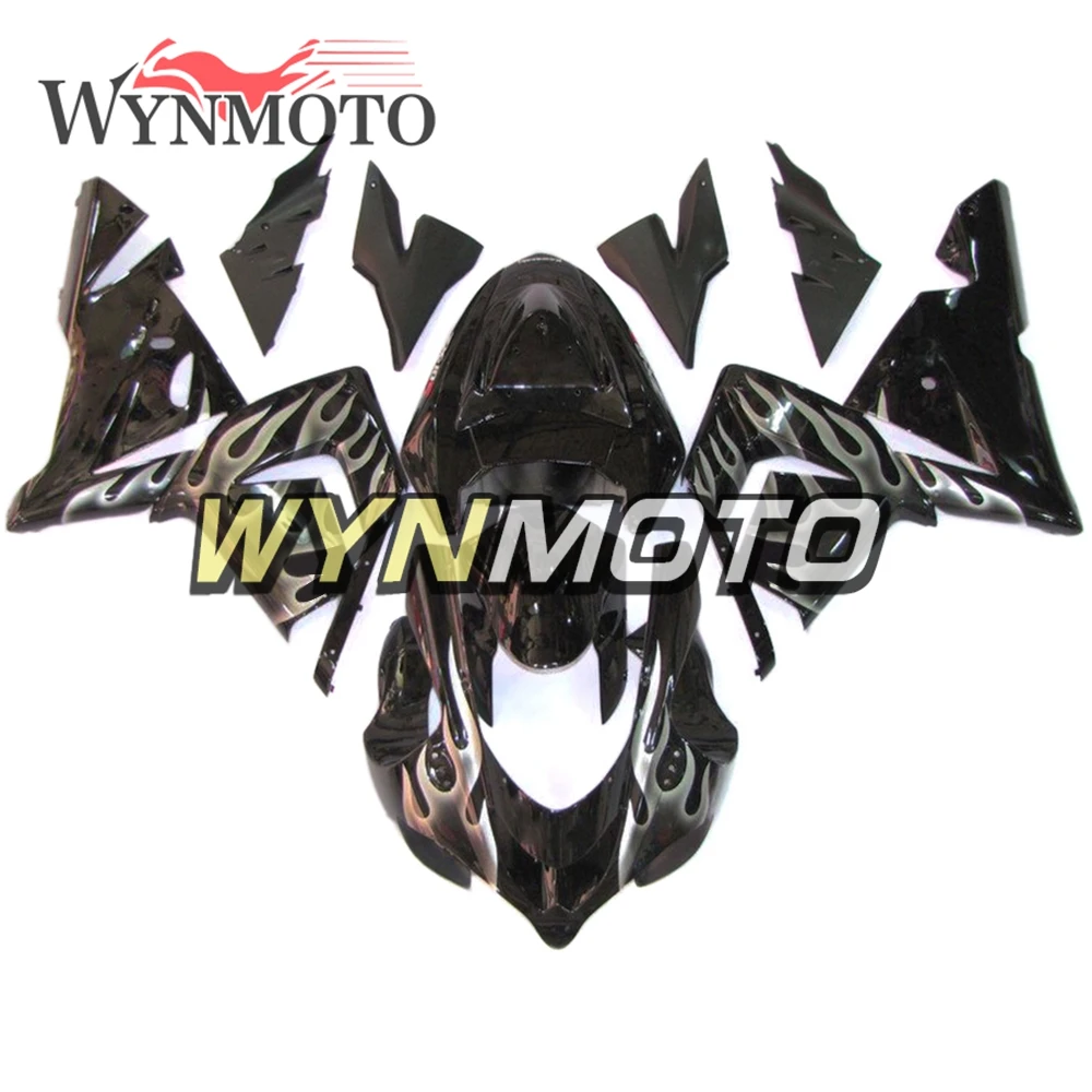 

Black Silver Flame Complete ABS Injection Fairings For Kawasaki ZX-10R ZX10R 2004 2005 Motorbike Fairing Kits Cowlings