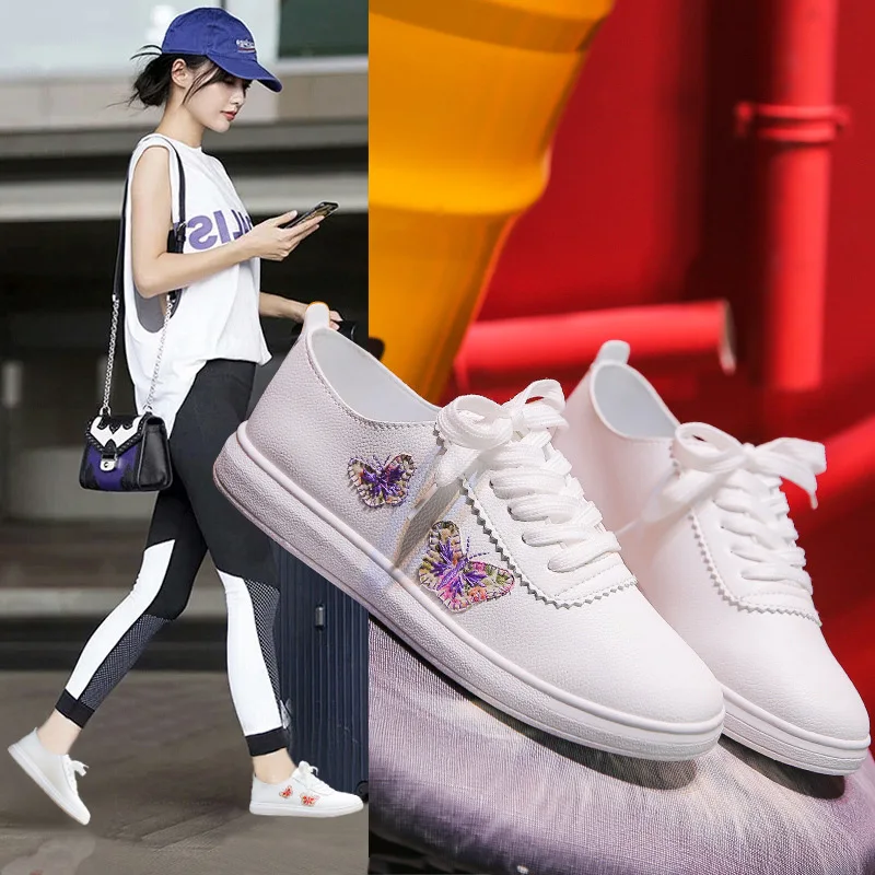 

Women Flat 2019 New Summer White Lace Up Student Board Shoes Ladies Casual Shoes Female Sneakers
