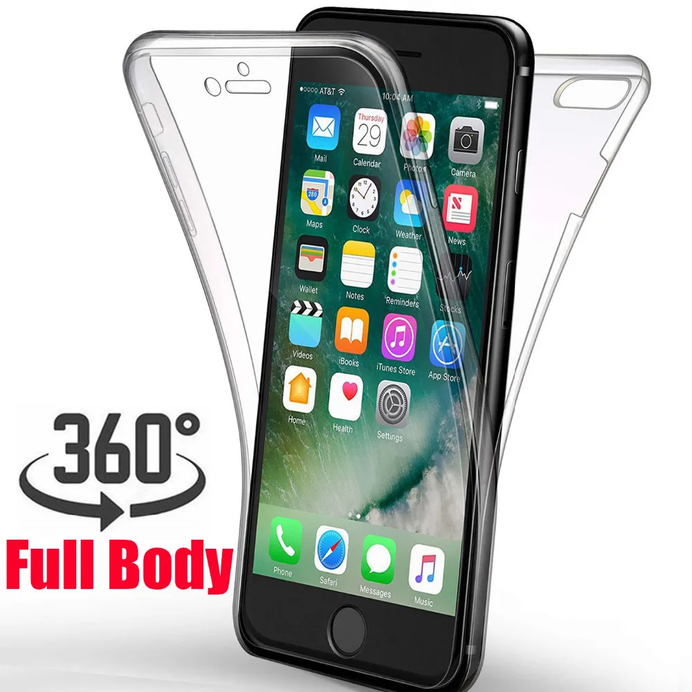 360 чехол из ТПУ для iPhone XS Max X XR 7 Plus 8 6 6s 5 5S прозрачная передняя + задняя крышка |