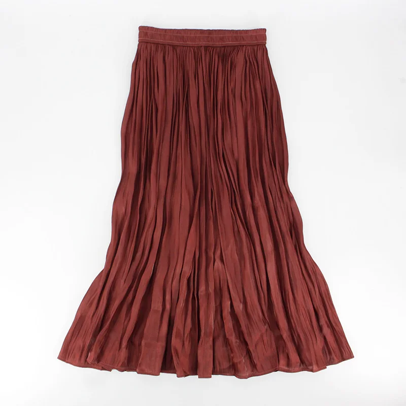 Faldas Mujer Moda Женская юбка плиссированная Длинная летняя юбка высокая Талия Эластичность размера плюс розовые миди юбки Saia - Цвет: Brick
