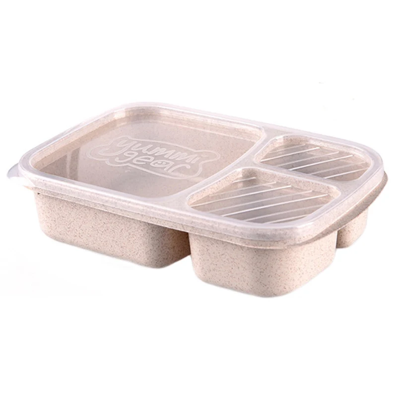 Baby Food Storage Wheat Straw Eco-friendly Lunch Lid Box 3 Grid Children Feeding Food Training Container Dinnerware Set BB5064 (5)