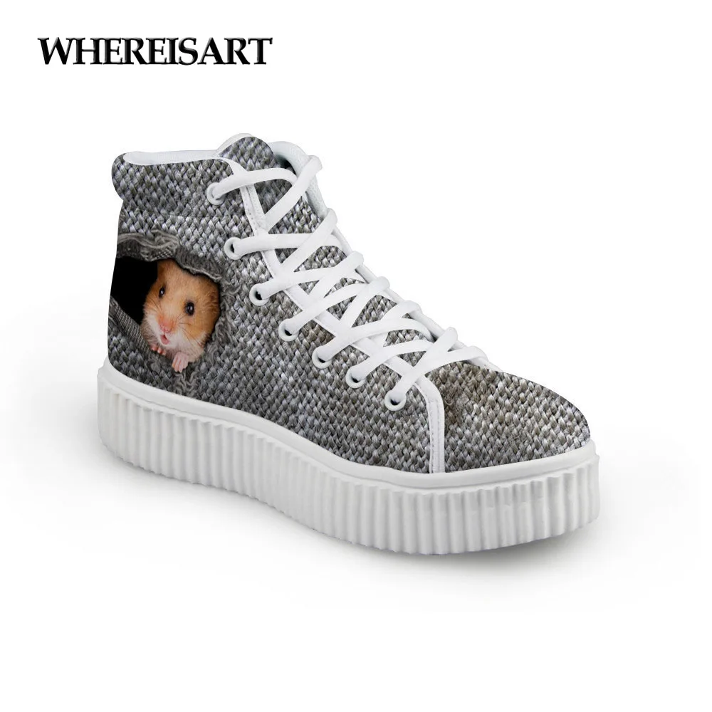 

WHEREISART 2019 New Spring Women Platform Shoes High Top Canvas Sneakers Weave Printing Creepers Girls Vulcanize Tenis Feminino