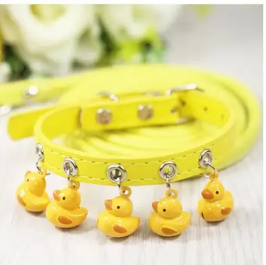 yellow duck H11 собака PU Воротник и поводки для собак с пятью колокола с изображением "Кот" воротник новое поступление - Цвет: yellow duck