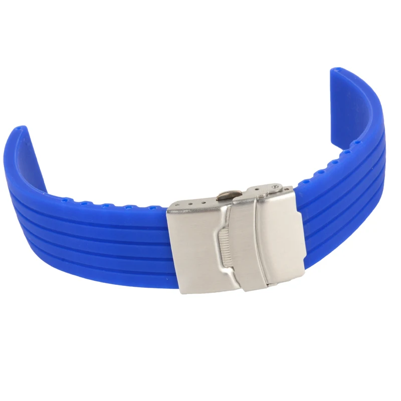 20mm 22mm reloj hombre Silicone Rubber Watch Strap Deployment Buckle Waterproof Band Sport Wrist Sweatband Watch Straps Band