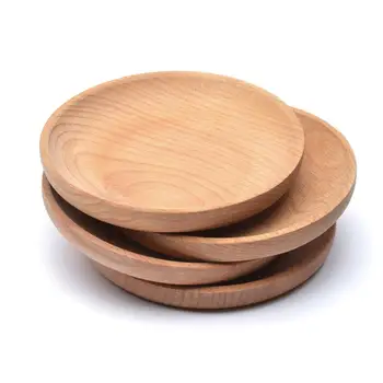 

Tray Round Plate Snack Wooden Cutlery Cake Dish Dessert Service Tray Wood