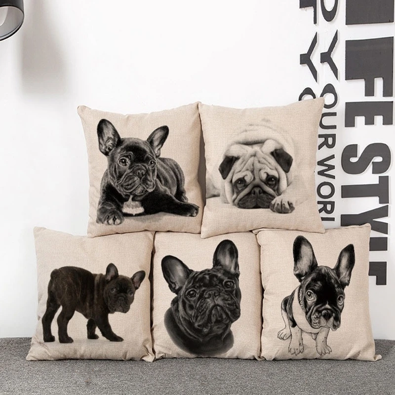 

Cushion Cover Lovely Cute Pug Dog Pillowcases Cotton Linen Printed 18x18 inches Euro Pillow Covers Decorative Pillows