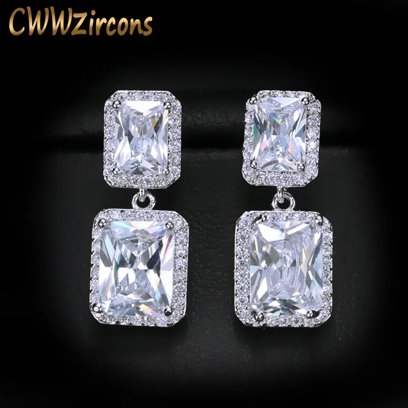 

CWWZircons Fashion Ladies Jewelry Sparkling Square Drop Cubic Zirconia Female Earrings Best Gift For Friends CZ088