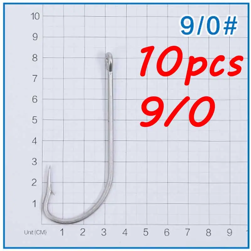 Размеры 7/0 8/0 9/0 10/0 Нержавеющая сталь удлиненное крюк Большой Размеры Троллинг джиг одинарный крючок осьминог приманка такелаж крюк запасных частей - Цвет: Size 9l0  10pcs