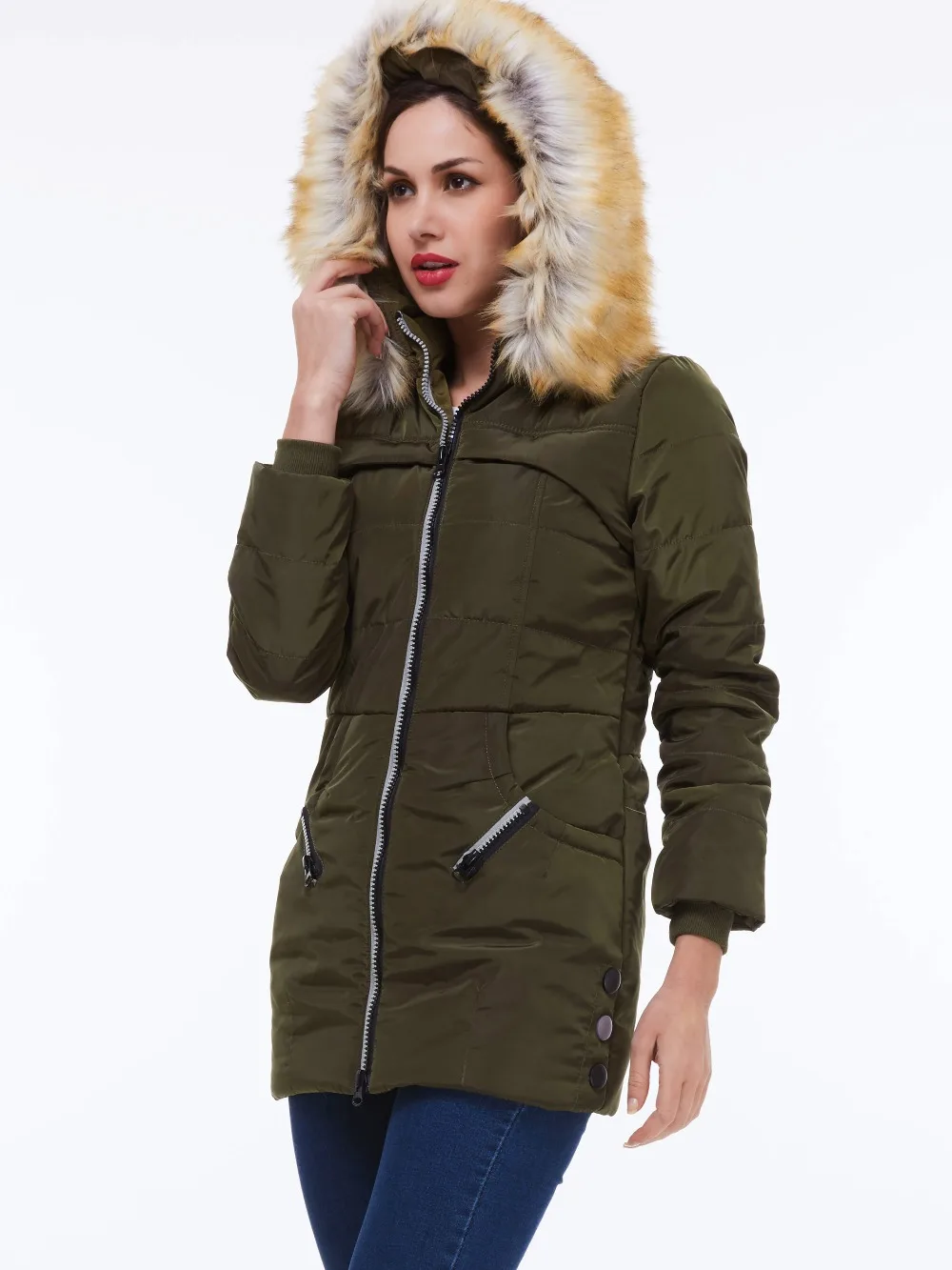 

Women Winter Overcoat Fur Collar Winter Autumn Zipper Down Plus Size Coats Fashion Warm Outerwear Female Hooded Thick Clothes