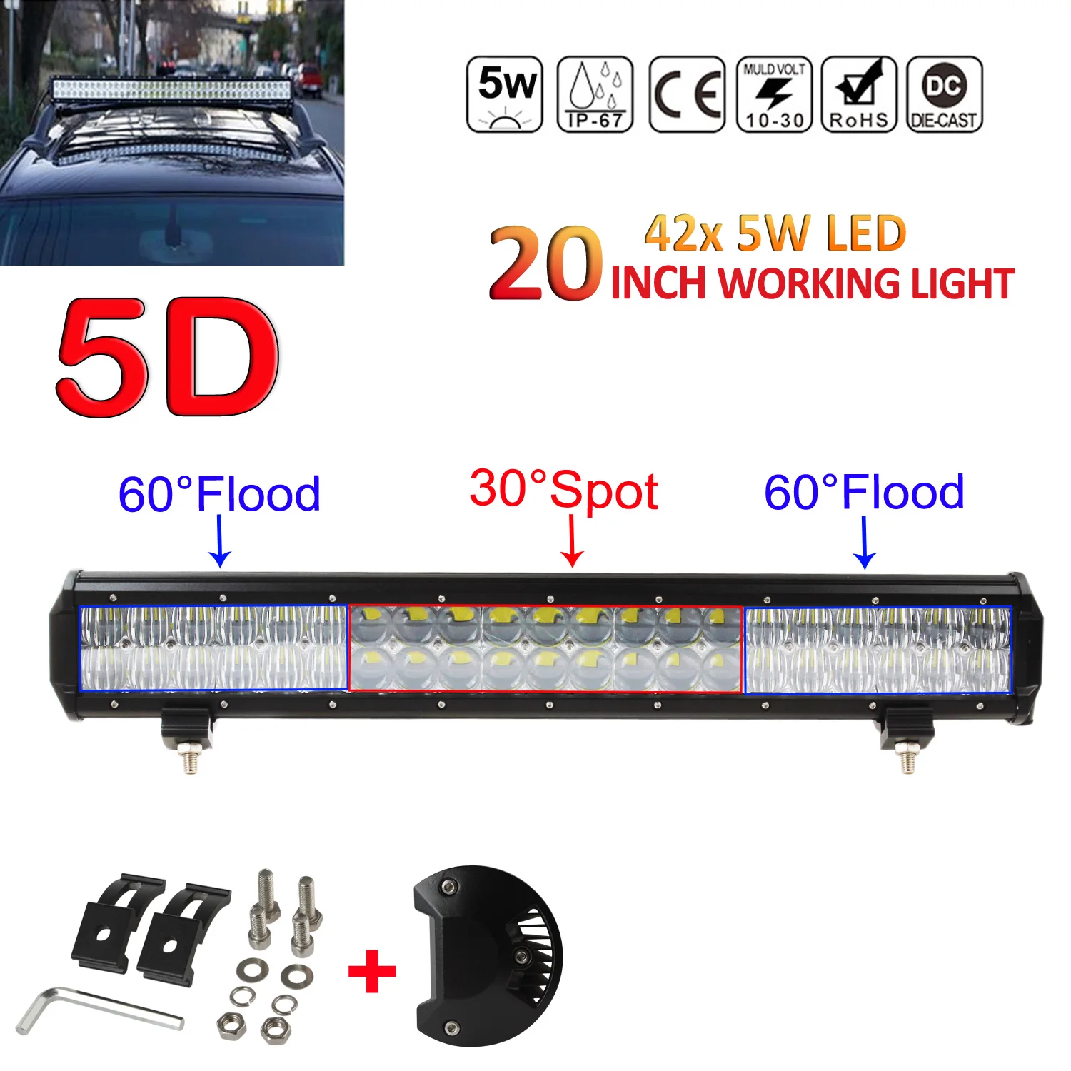 

20inch 210W 21000LM 5D Lens LED Light Bar Flood Spot Combo Work Lamp SUV ATV 4WD