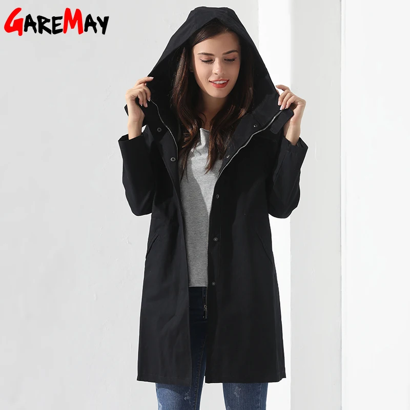 ladies black trench coat with hood