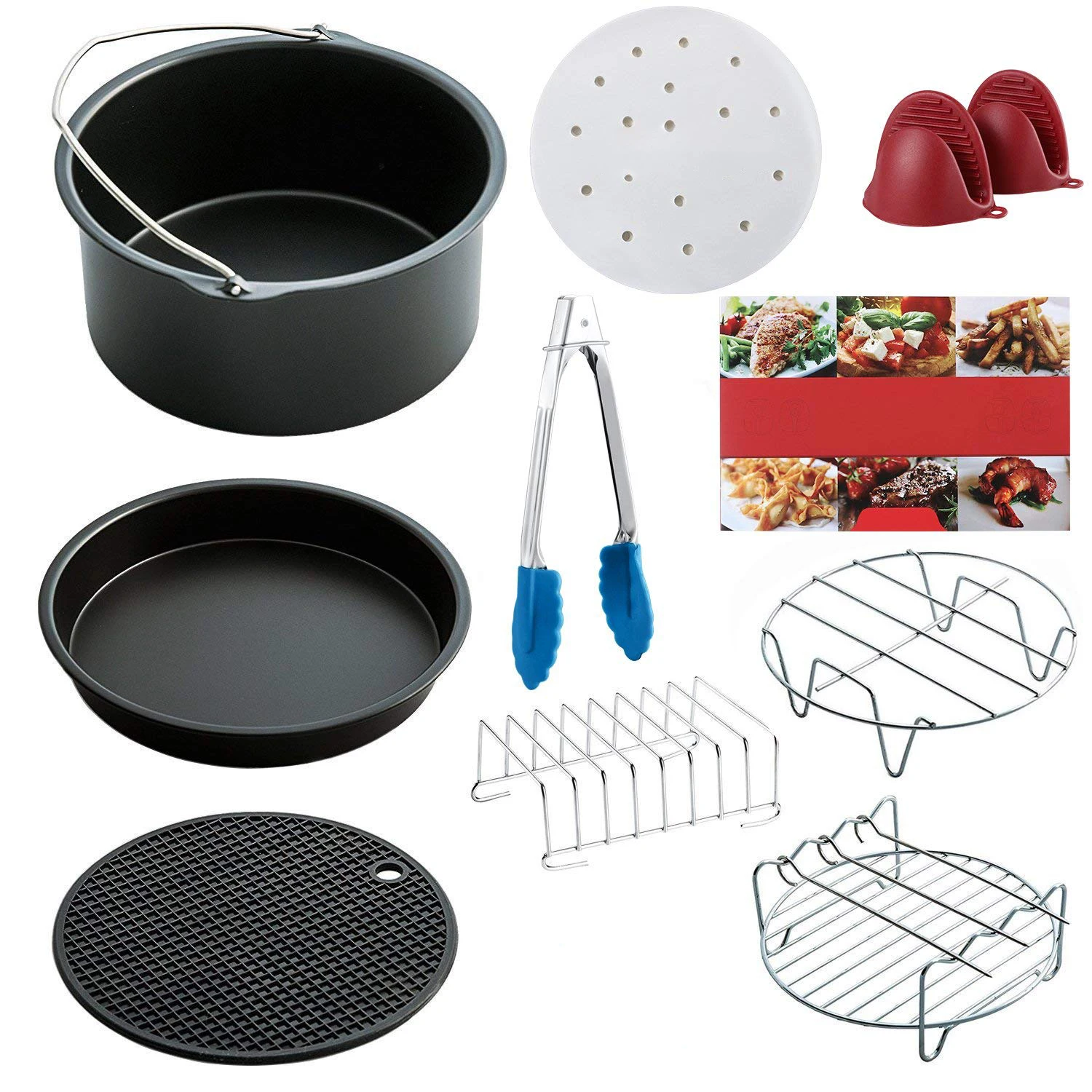 

Air Fryer Accessories Set of 10 pcs, Fit all Standard Air Fryer 3.7QT- 5.3QT- 5.8QT, 7 Inch