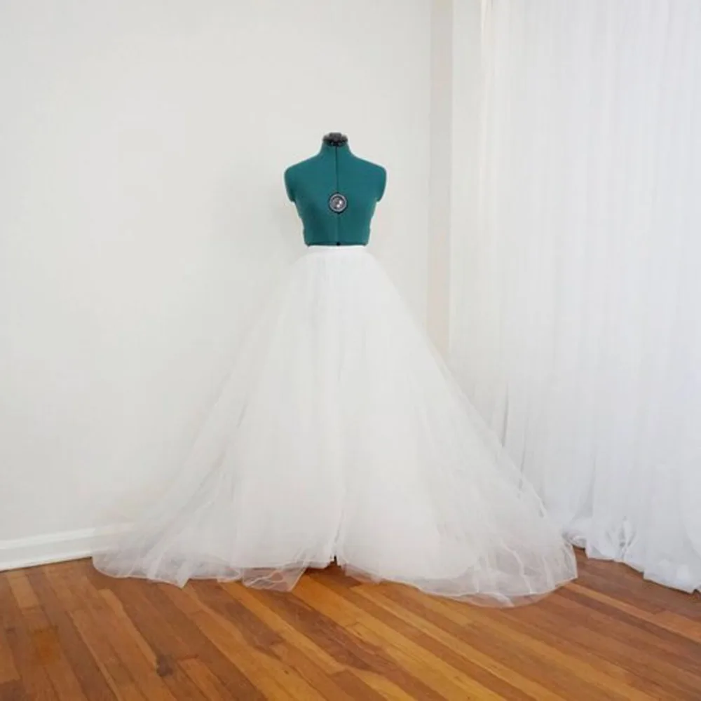 Pretty Pure White Long Tulle Skirts For Bridal With Train Organza