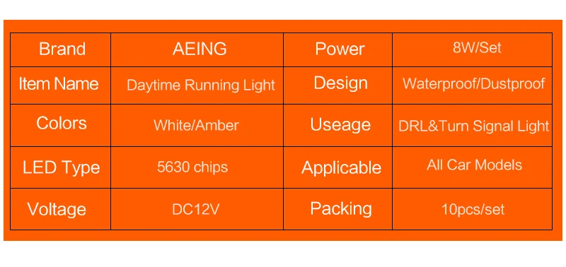 AEING 10 шт./компл. автомобильный Стайлинг ксенон белый светодиодный DRL орлиный глаз дневные ходовые огни Предупреждение ющие Противотуманные фары с янтарным поворотным сигналом