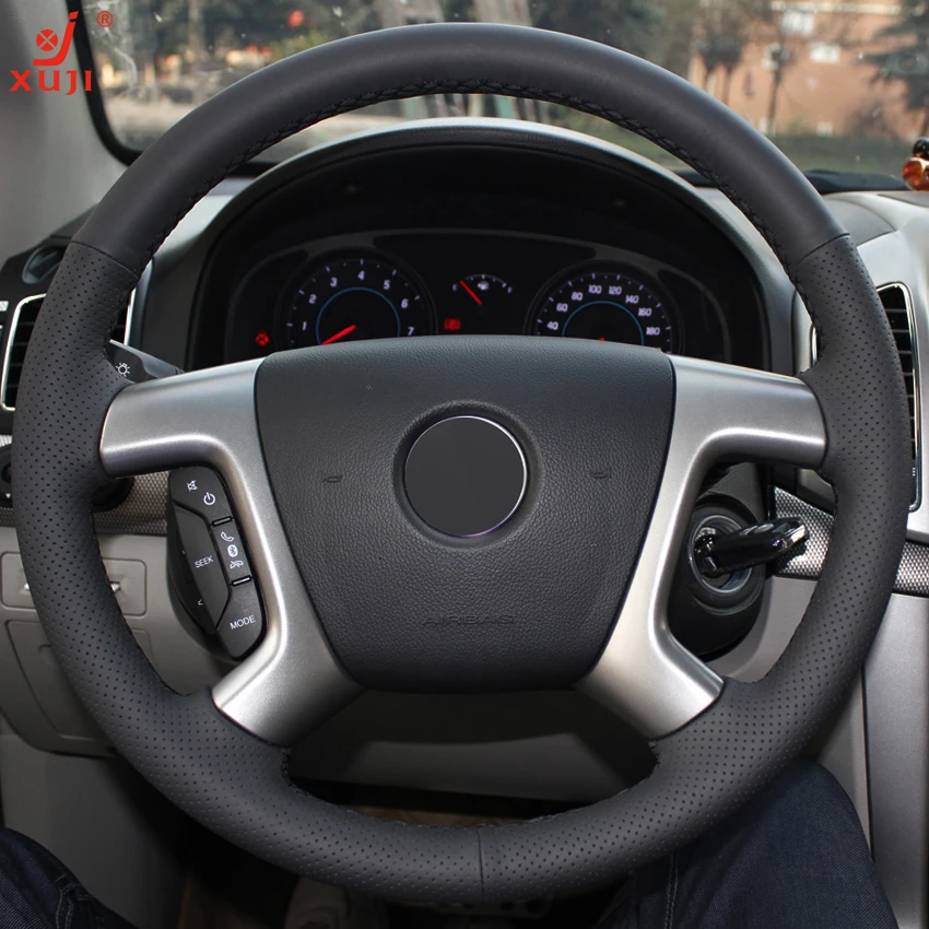 XUJI Black Leather Car Steering Wheel Cover for Chevrolet Captiva 2007