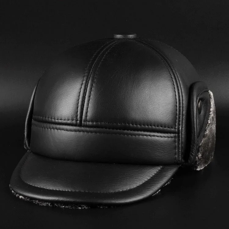 Boolawdee Для мужчин кожа теплая куртка-бомбер Cap ухо защиты для зимнего отдыха мужской шляпе черный коричневый размер L XL XXL Твердые изделие M271 - Цвет: V2 size L