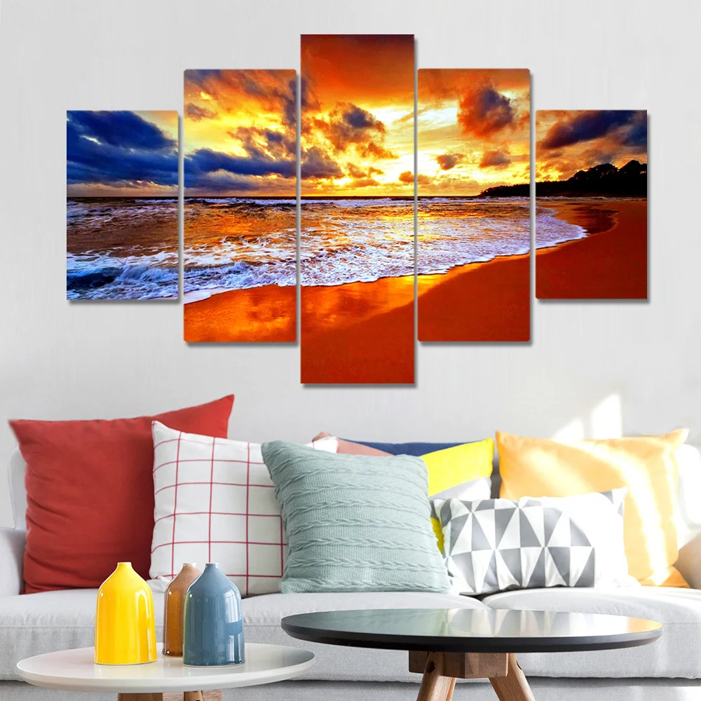 

Canvas Painting Pink Clouds Beach Seascape Posters And Prints Wall Picture For Living Room Wall Art Decoration