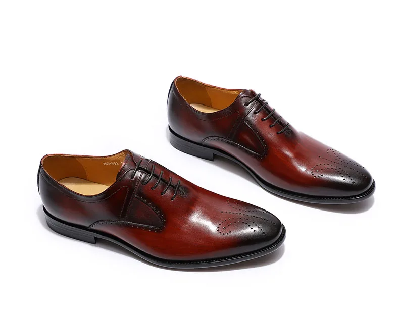 Мужские современные модельные туфли FELIX CHU классические туфли-оксфорды на шнуровке с плоским носком Мужские броги ручной работы из натуральной кожи; цвет синий, винный, красный