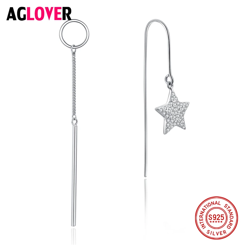 

Simple Star Long 925 Silver Earrings Women Girls 72MM Chain Geometric Pentagram Dangle Drop Earring Fine Jewelry