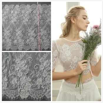 

High Quality Handmade Car-bone Embroidered Eyelash Lace Fabric ,Wedding Dress Fabric Handmade DIY Crafts Width 75cm 3Ms/Piece
