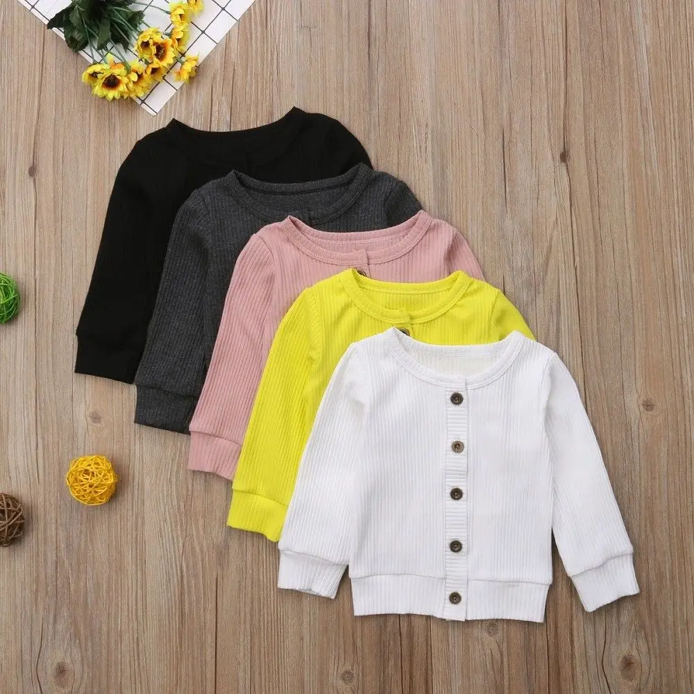 Toddler Baby Kid Girl Boy Long Sleeve Solid Color Button Cardigan Coat Outwear Children Tops Clothes 0-24M