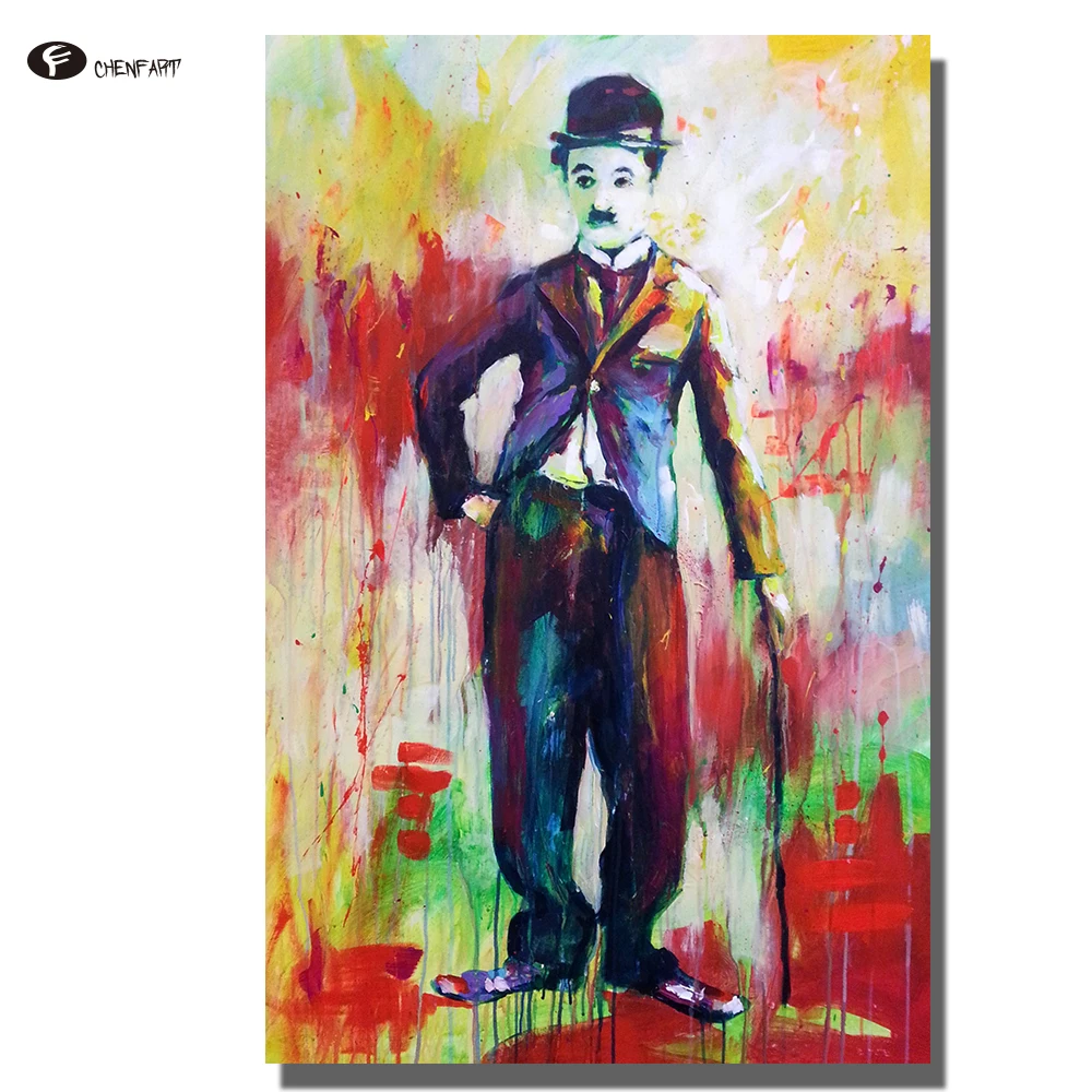 

CHENFART Canvas Painting Charles Chaplin Portrait Posters and Prints Oil Picture for Living Room Home Decor