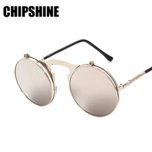 Steampunk Retro gafas de Sol Redondas Mujeres Diseñador de la Marca de Gafas de Sol con Caja de Tirón Oculos Feminino Metal UV Gafas De Sol Mujer