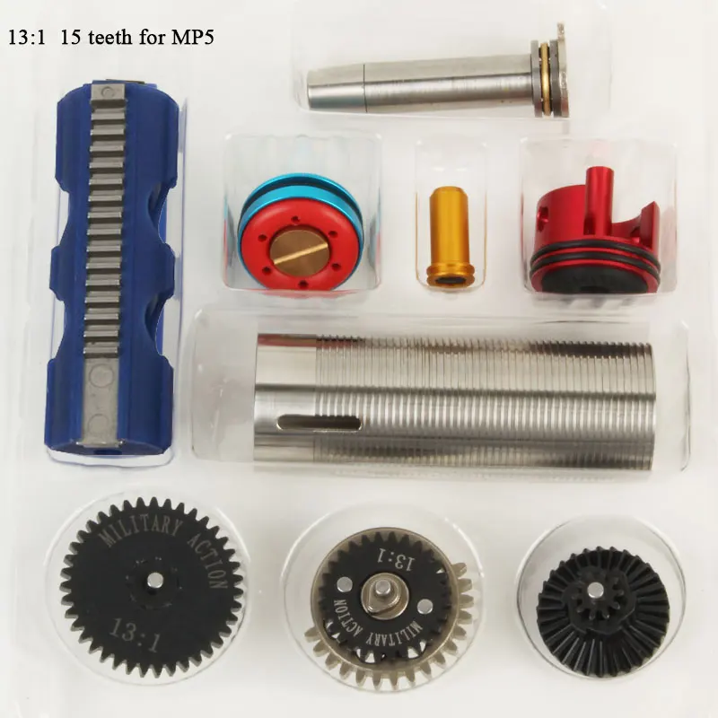 13:1 высокоскоростное зубчатое сопло, набор для настройки 15 зубьев, поршневой цилиндр, поршневая головка, пружинная направляющая для M4 AK G36 MP5 Ver.2/3 Airsoft AEG - Цвет: 15Teeth MP5 V2