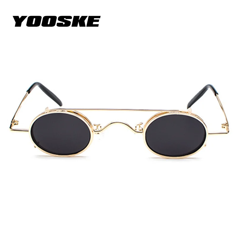 YOOSKE Винтаж Filp стимпанк Солнцезащитные очки женские маленькие круглые солнцезащитные очки мужские ретро стимпанк стиль съемный