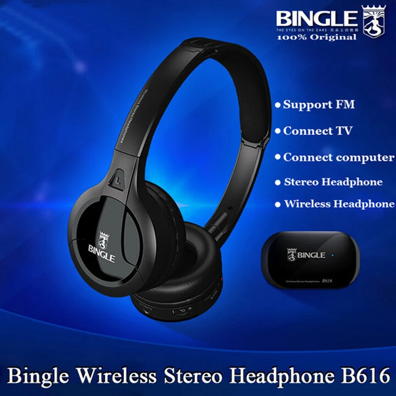 Bingle B616 Bezdrátová sluchátka s mikrofonem 5v1 HiFi monitor FM DJ MIC pro PC TV DVD Audio Mobile Voice Chating Bezdrátová TV sluchátka