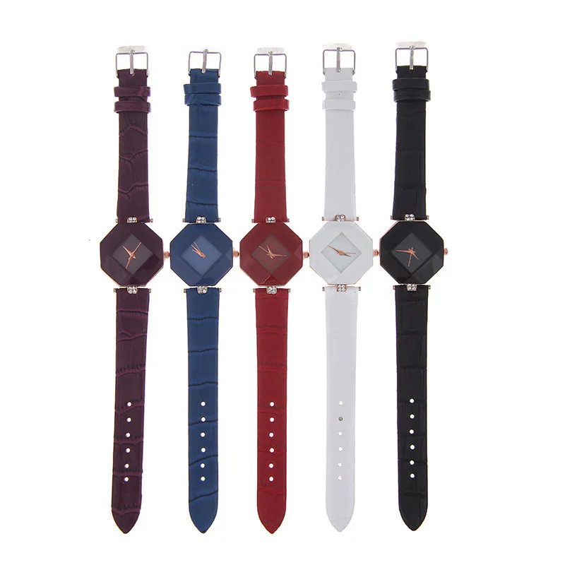 Модные повседневные наручные часы с неправильным циферблатом, женские кварцевые часы Hodinky с красным кристаллом и кожаным ремешком, Прямая поставка