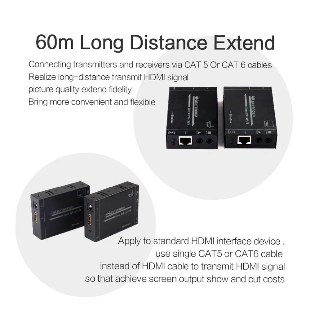 MiraBox 4K2K HDMI Extender with  EDID Technology Double-sided IR Support HD 2160P@30Hz 60m, Cat5Cat6 RJ45 HDMI Extender (27)