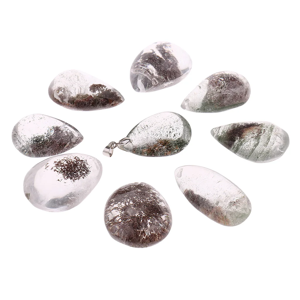 Necklace Pendant Beads Women Fashion Jewelry Natural Green Phantom Ghost Stone Crystal Quartz Pendant DIY Necklace Making