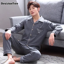 Мужской пижамный комплект, пижама с героями мультфильмов, хлопковая одежда для сна с длинными рукавами, Мужская одежда для сна, большие ночные рубашки, домашняя одежда