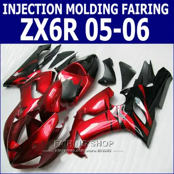 

Cheap Fairings zx6r 05 06 Fairing kit For Kawasaki NINJA ZX 6R 2005 2006 (Wine red ) +7gifts p43