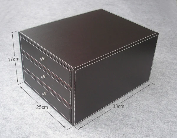 3 Layer 3 Drawer Wood Leather Desk Set Filing Cabinet Storage Box