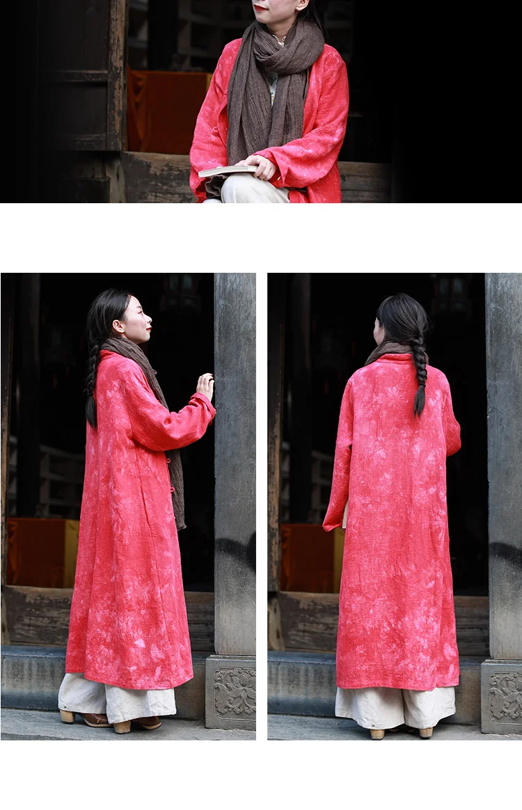 LZJN 2019 New Women Spring Trench Coat Long Jacket Cotton Linen Duster Coat Vintage Chinese Windbreaker Overcoat (6)