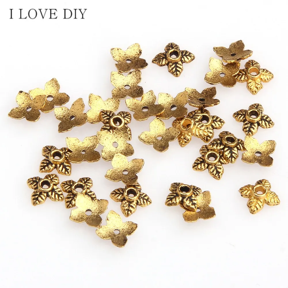 

100pcs 6mm Retro Silver/Golden/Bronze Tone Leaf Bead Caps For DIY Jewelry Making