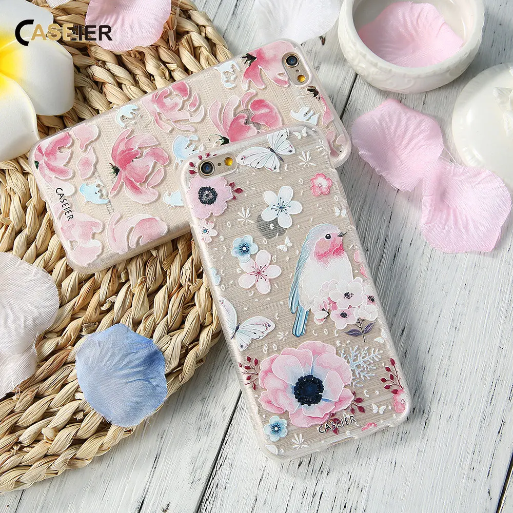 

CASEIER 3D Relief Flower Case For iPhone 5 5 S SE 6 6s Cases Transparent Silicon Case For iPhone 5 5s 6 7 8 X Fundas Accessories