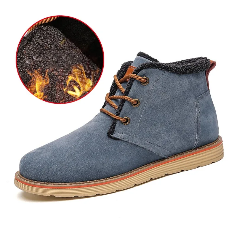 

Genuine Leather Ankle Boots Winter Warm Fur Snow Boots Male Shoes Lovers Sneakers for Men Casual Safety Walking Footwear