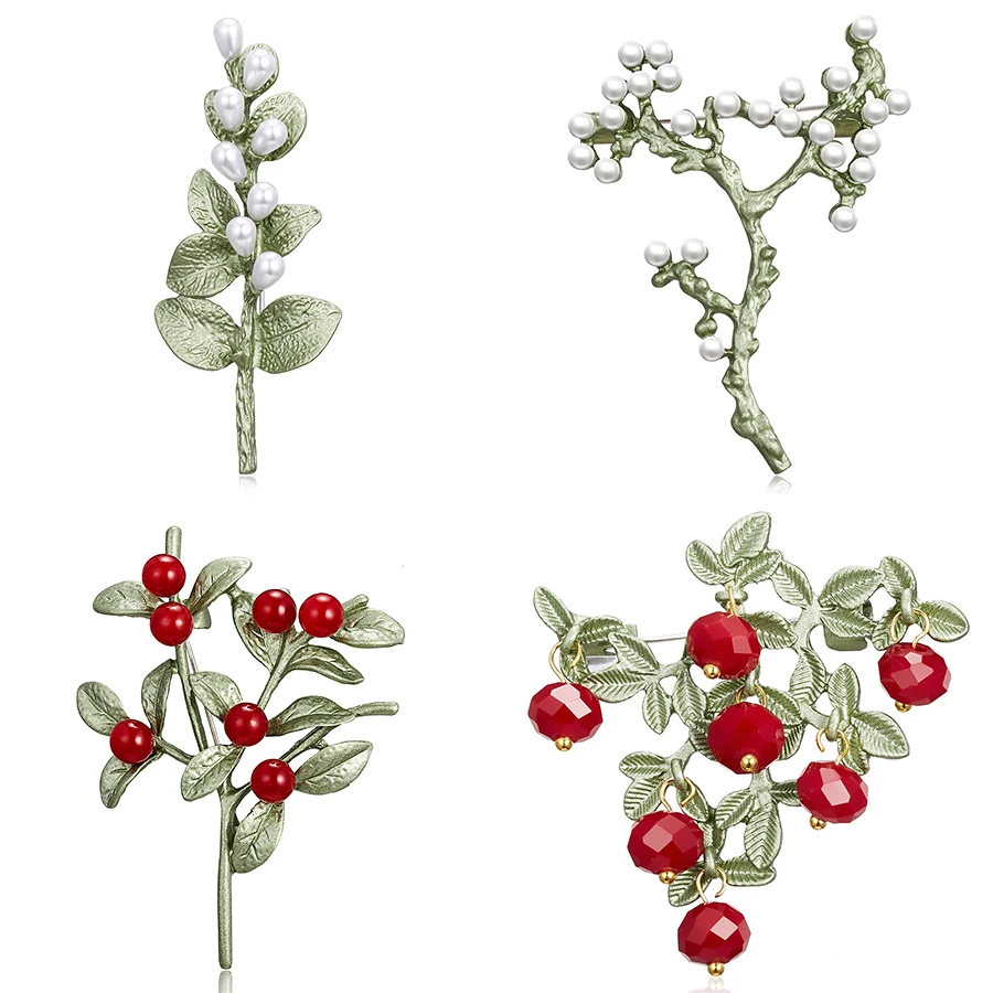 

Sweet Badge Plant Brooches White Red Fruit Green Branch Collar Shoe Lips Enamel Brooch Leaves Decorative Clothing Cartoon Pins